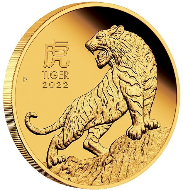 2022 year of the tiger 1oz. 9999 gold proof coin - lunar series iii