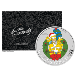 2022 The Simpsons - Christmas Season's Greetings 1oz .9999 Silver Coloured Coin in Card