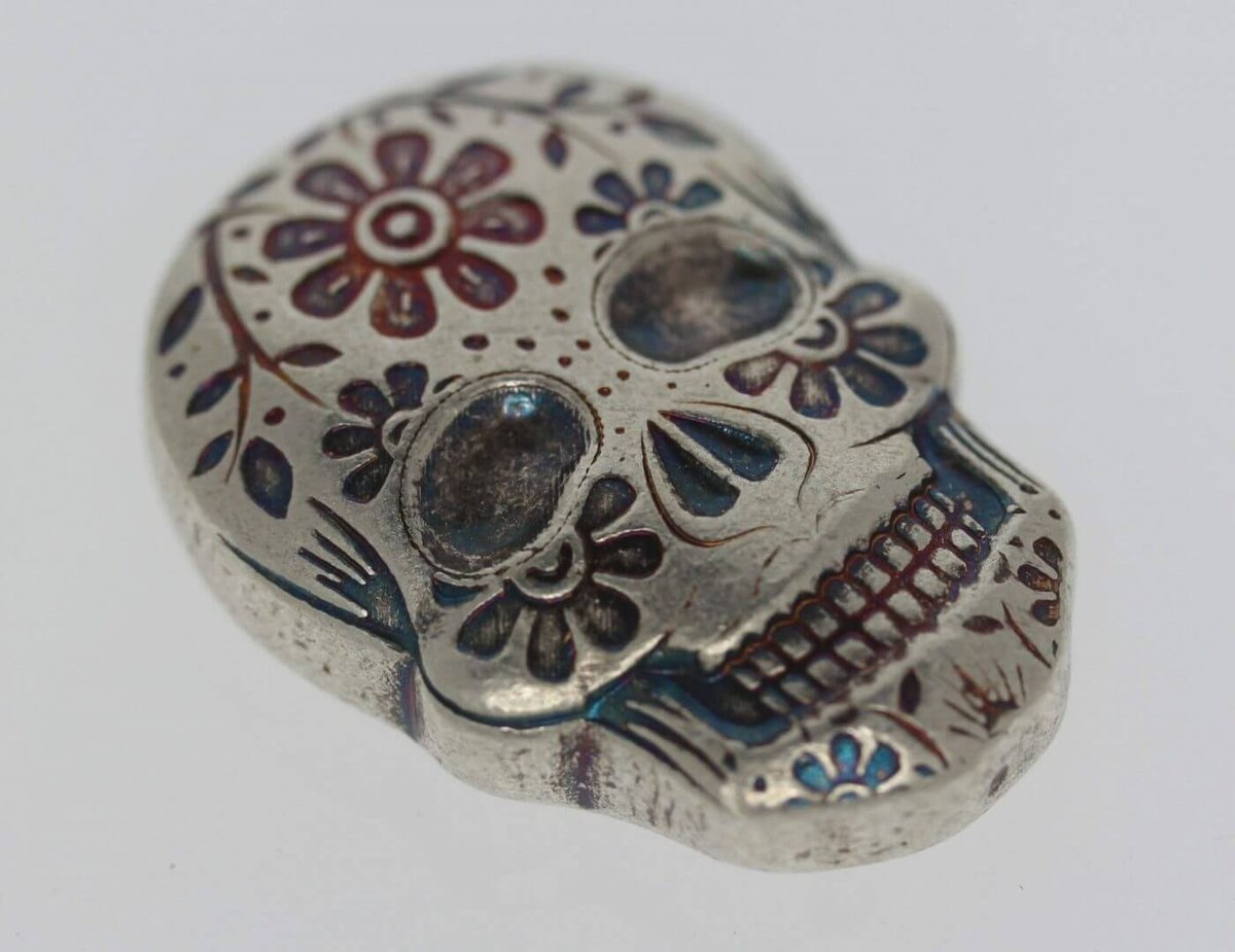 Day-of-the-dead-2oz-999-hand-poured-silver-bullion-skull-monarch-precious-metals