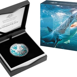 2022 australia's most dangerous - great white shark 1oz. 999 coloured silver proof coin