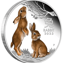 2023 year of the rabbit 1oz. 9999 silver proof coloured coin - lunar series iii