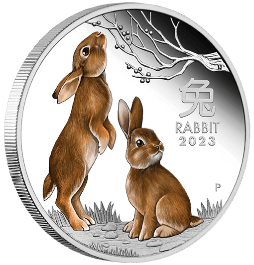 2023 year of the rabbit 1oz. 9999 silver proof coloured coin - lunar series iii