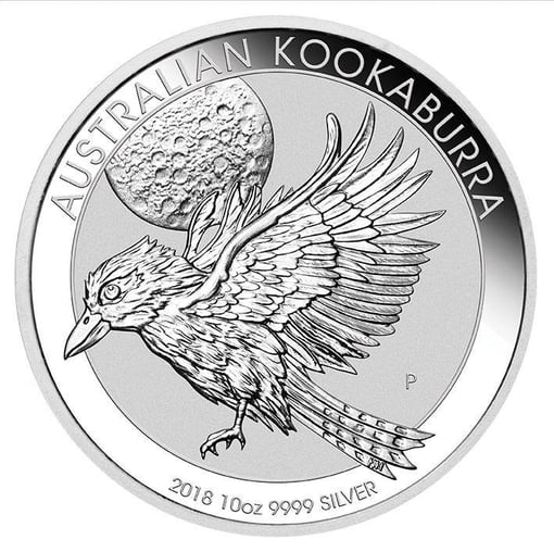 2018 australian kookaburra 10oz. 9999 silver bullion coin - the perth mint bu