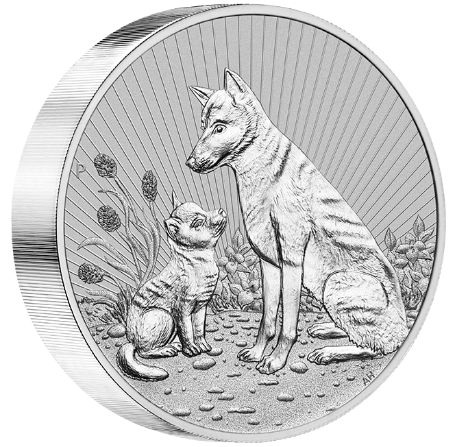 2022 mother & baby dingo 10oz. 9999 silver bullion piedfort coin