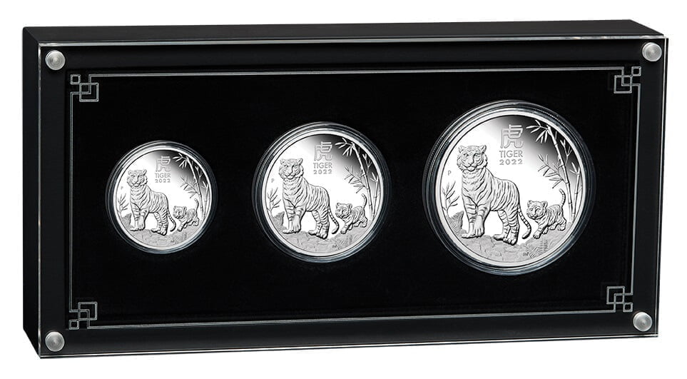 2022 year of the tiger. 9999 silver proof three coin set - lunar series iii