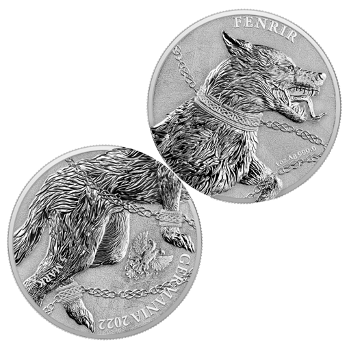 2022 germania beasts – fenrir 1oz. 9999 silver bullion 2 coin set in capsule