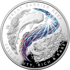 2022 $5 Great Barrier Reef 1oz .999 Silver Coloured Proof Domed Coin