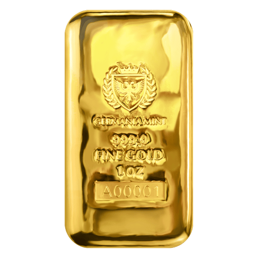 Germania mint 1oz gold cast bullion bar
