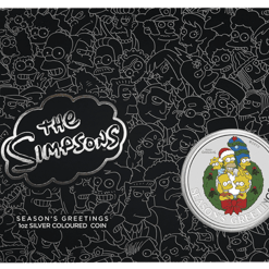 2022 the simpsons - christmas season's greetings 1oz. 9999 silver coloured coin in card