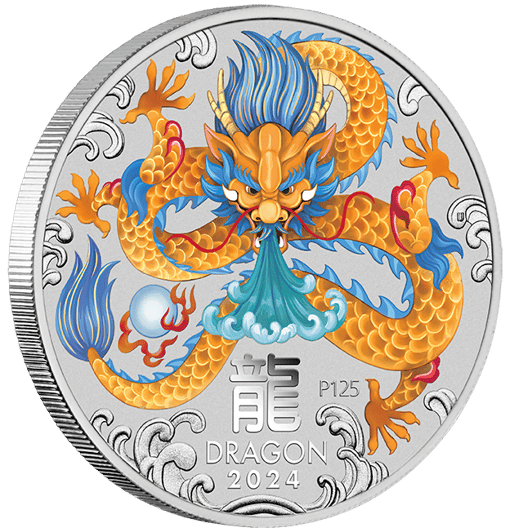 2024 year of the dragon 1oz coloured silver coin in card