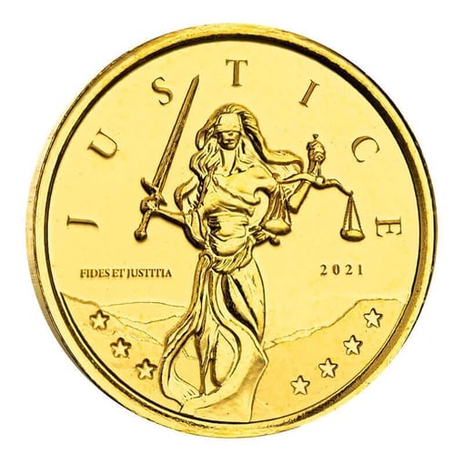 2021 gibraltar lady justice 1/10oz. 9999 gold bullion coin