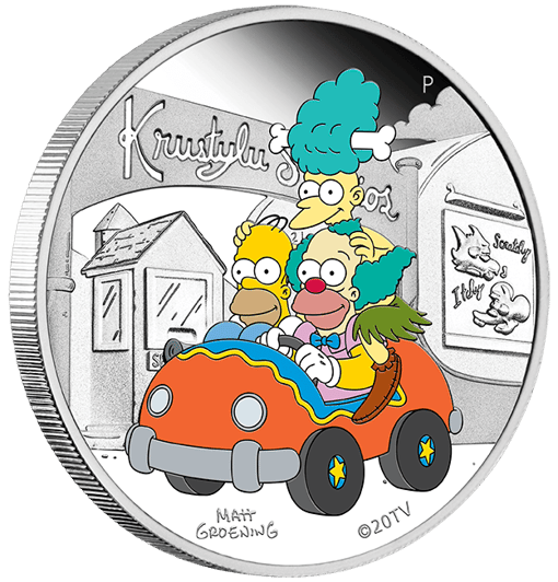 2022 the simpsons - krustylu studios 1oz. 9999 silver proof coloured coin