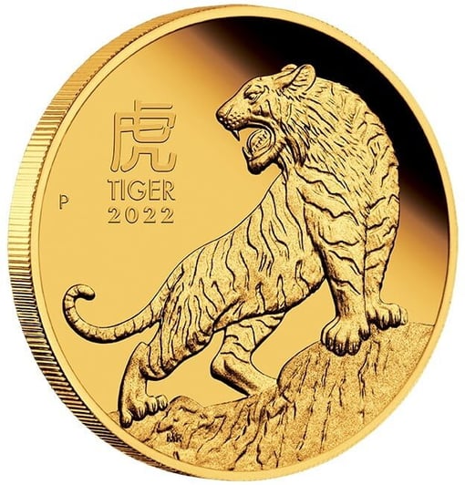 2022 year of the tiger 1/10oz. 9999 gold proof coin - lunar series iii