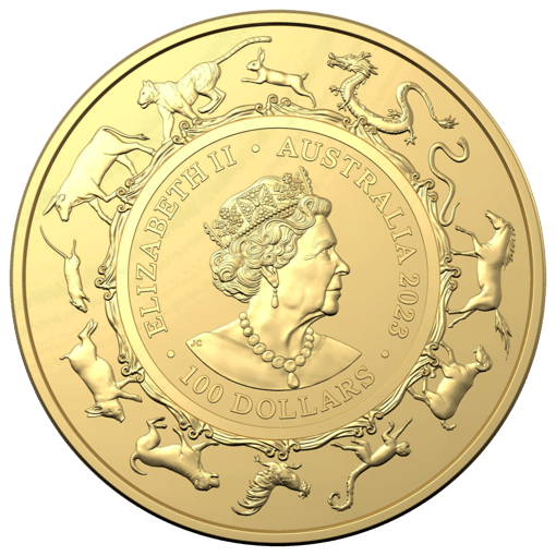 2023 $100 year of the rabbit 1oz. 9999 gold bullion coin