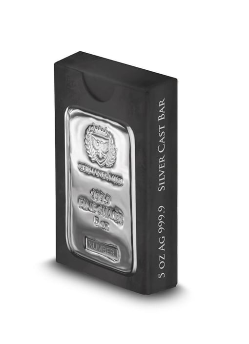 Germania mint 5oz. 9999 silver cast bullion bar