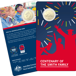 2022 $1 centenary of the smith family uncirculated coin in card - albr