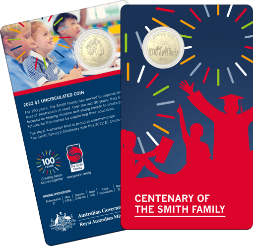 2022 $1 centenary of the smith family uncirculated coin in card - albr
