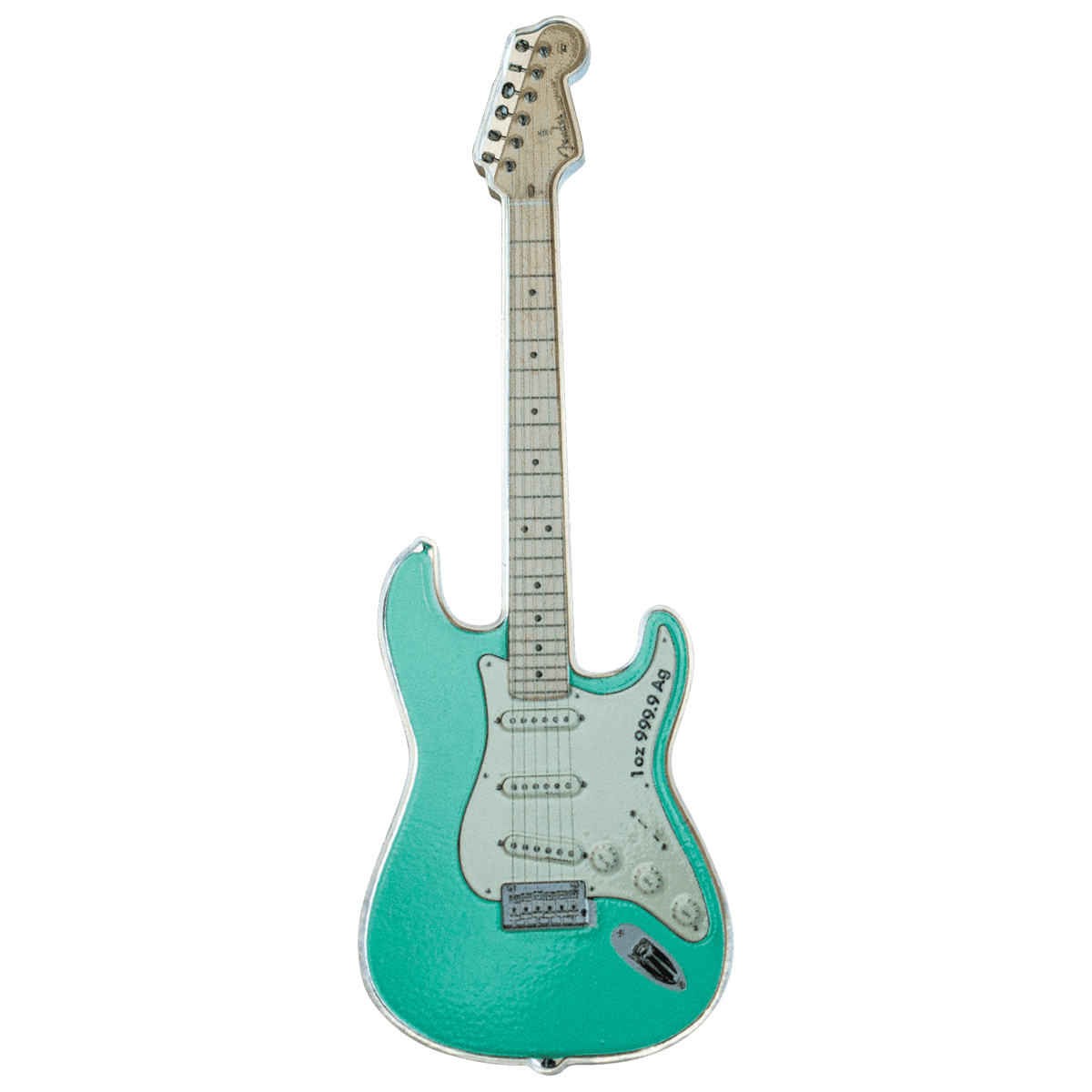 Smksfender1strato22-2022-fender-stratocaster-1oz-9999-guitar-shaped-silver-coin-in-surf-green