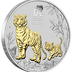 2022 year of the tiger 1oz. 9999 silver gilded coin