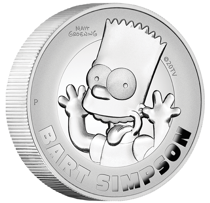 2022 the simpsons - bart simpson 2oz. 9999 silver proof high relief coin