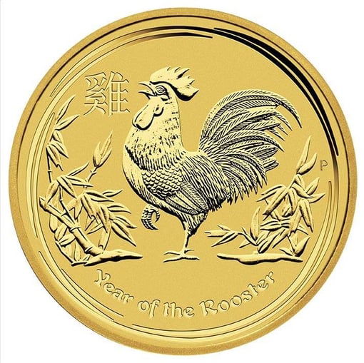 2017 year of the rooster 1/20oz. 9999 gold bullion coin - perth mint