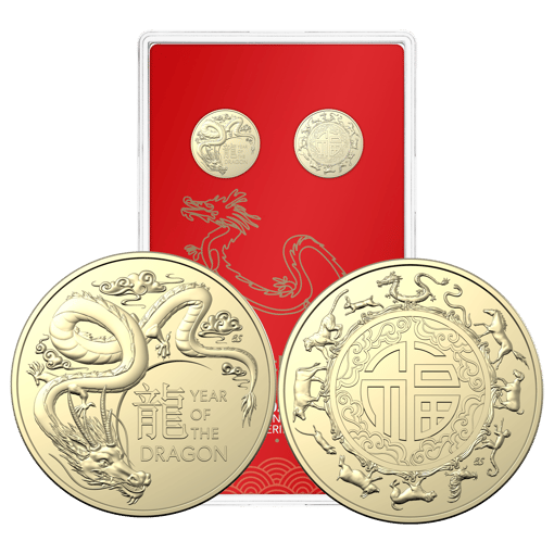 2024 $1 year of the dragon uncirculated two coin set – albr