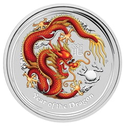 2012 Year of the Dragon 2oz .999 Coloured Silver Bullion Coin - Lunar Series II