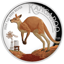 2024 Australian Kangaroo 1oz .9999 Silver Proof High Relief Coloured Coin