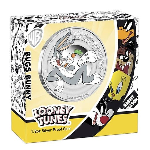 2018 looney tunes - bugs bunny - 1/2oz. 9999 silver proof coin - the perth mint