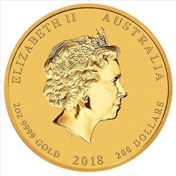 2018 year of the dog 2oz. 9999 gold bullion coin - lunar series - the perth mint bu