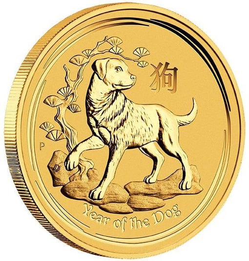 2018 year of the dog 2oz. 9999 gold bullion coin - lunar series - the perth mint bu