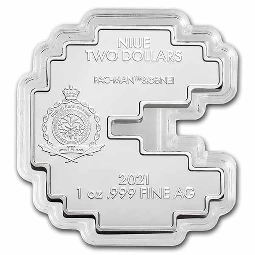 2021 pac-man shaped 1oz. 999 silver bullion coin - $2 niue