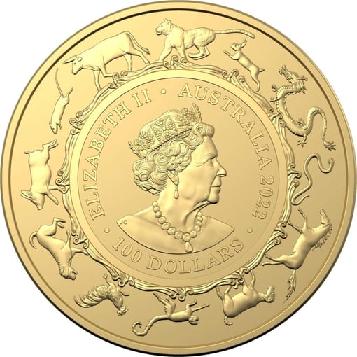 2022 $100 lunar year of the tiger 1oz. 9999 gold bullion coin