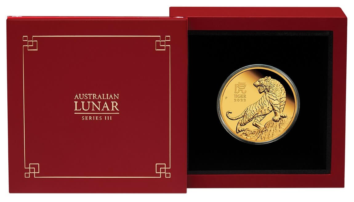 2022 year of the tiger 1oz. 9999 gold proof coin - lunar series iii