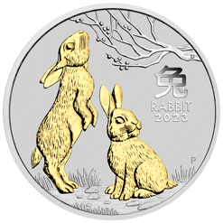 2023 Year of the Rabbit 1oz Silver Gilded Coin - Lunar Series III