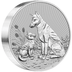 2022 mother & baby dingo 10oz. 9999 silver bullion piedfort coin