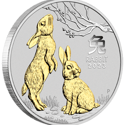 2023 year of the rabbit 1oz silver gilded coin - lunar series iii