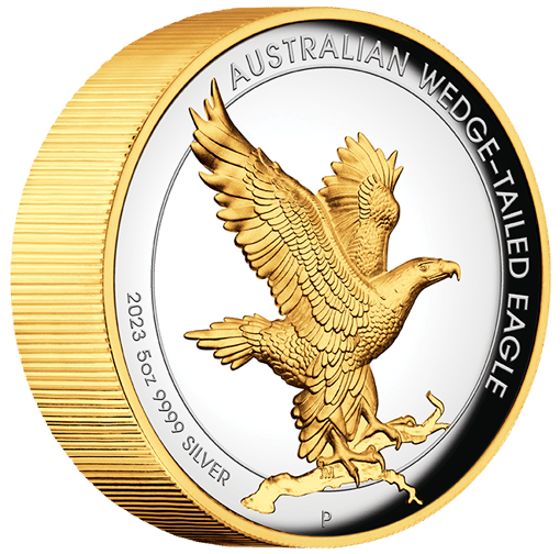 2023 australian wedge-tailed eagle 5oz silver proof high relief gilded coin
