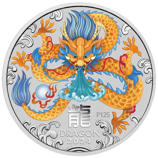 2024 year of the dragon 1oz coloured silver coin in card