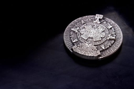 2022 aztec sun stone 2oz. 999 silver antiqued stacker