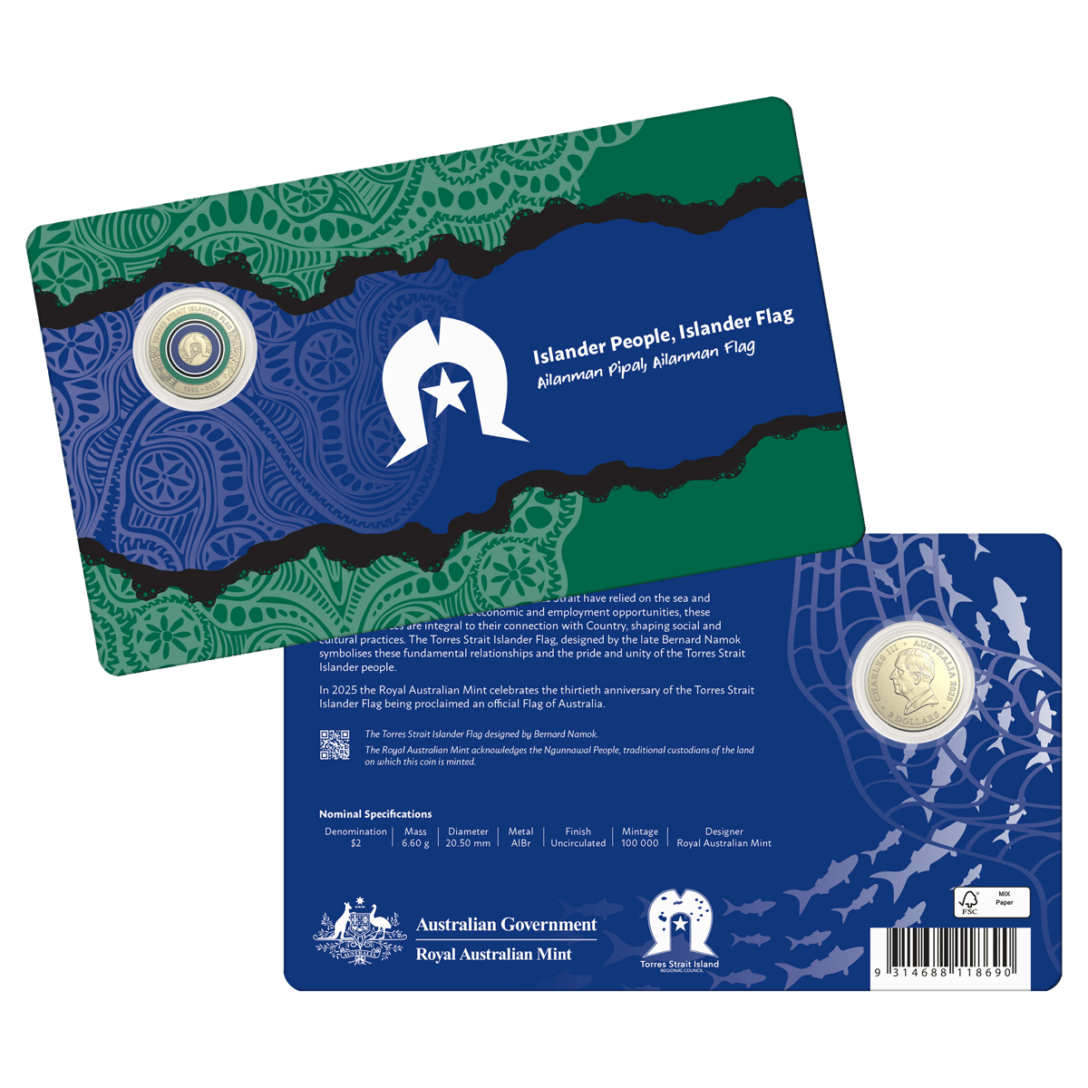 2025 $2 30th Anniversary of the Torres Strait Island Flag Coloured Coin