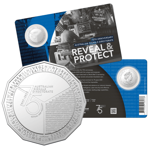 2022 50c 75th anniversary of the australian signals directorate uncirculated coin in card - cuni
