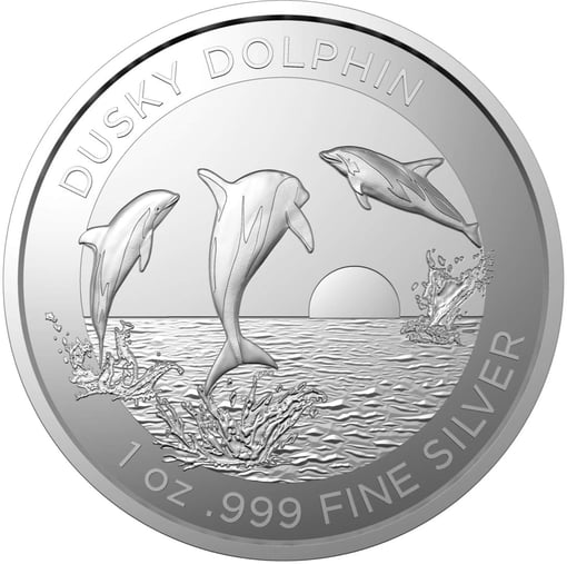 2022 australian dolphin series - dusky dolphin 1oz. 999 silver bullion coin