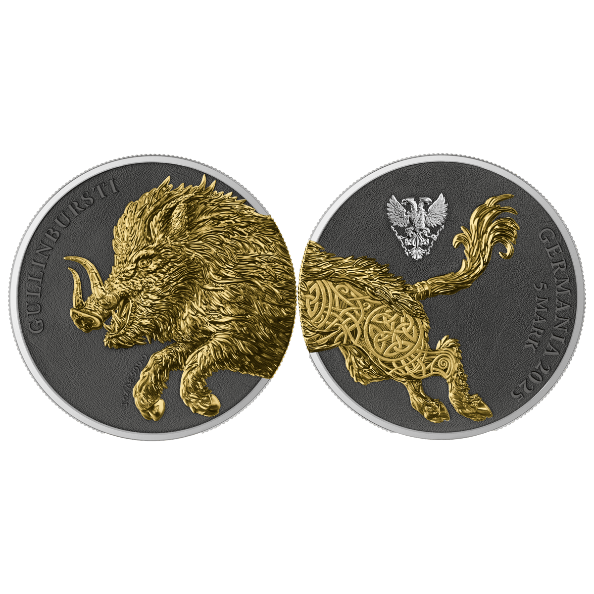 2025 germania beasts gullinbursti 1oz silver 2 coin set gilded - image 3