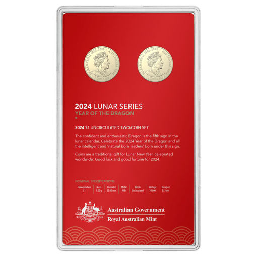 2024 $1 year of the dragon uncirculated two coin set – albr