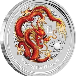 2012 year of the dragon 2oz. 999 coloured silver bullion coin - lunar series ii