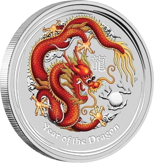 2012 year of the dragon 2oz. 999 coloured silver bullion coin - lunar series ii