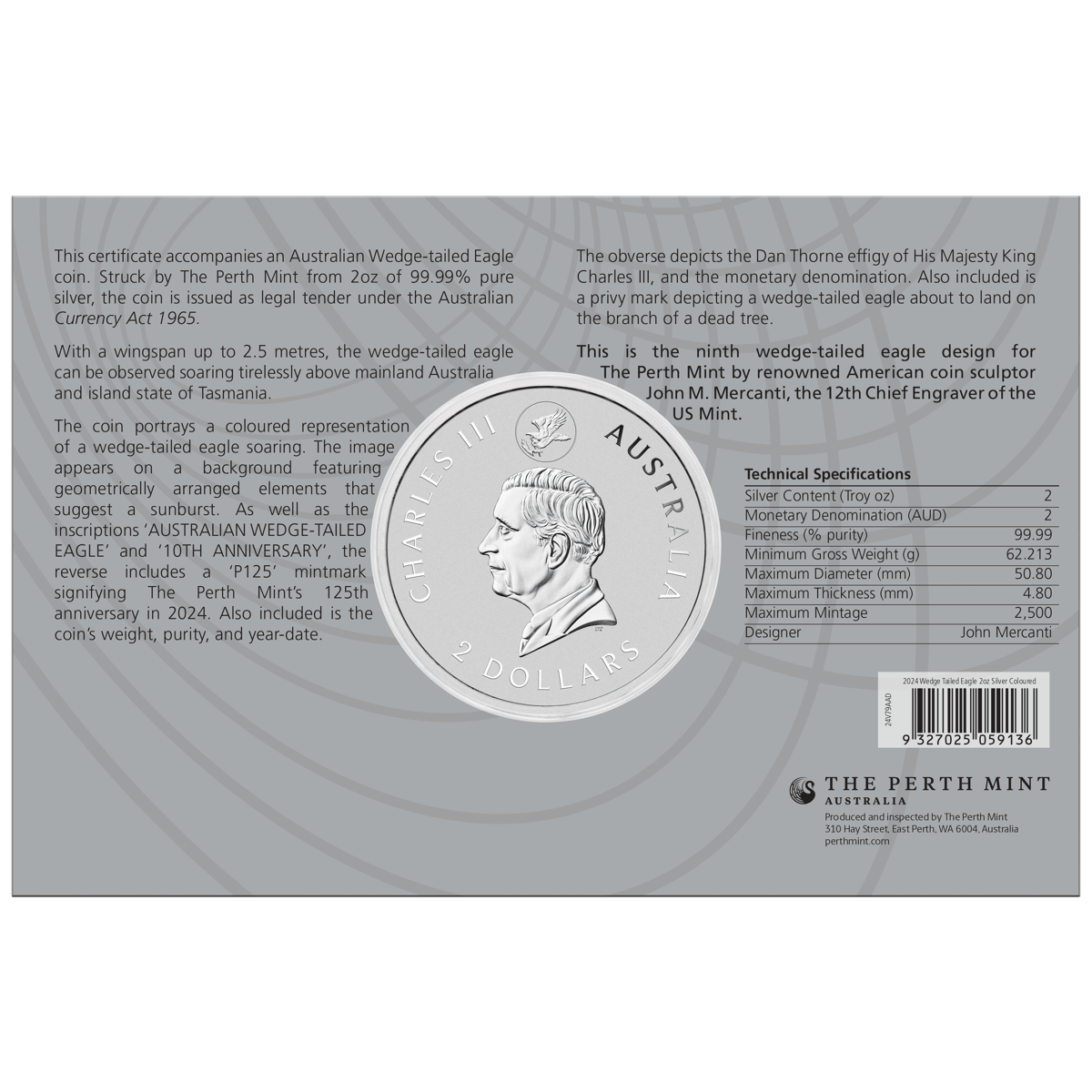 2024 wedge tailed eagle 10th anniversary 2oz coloured silver coin - image 5