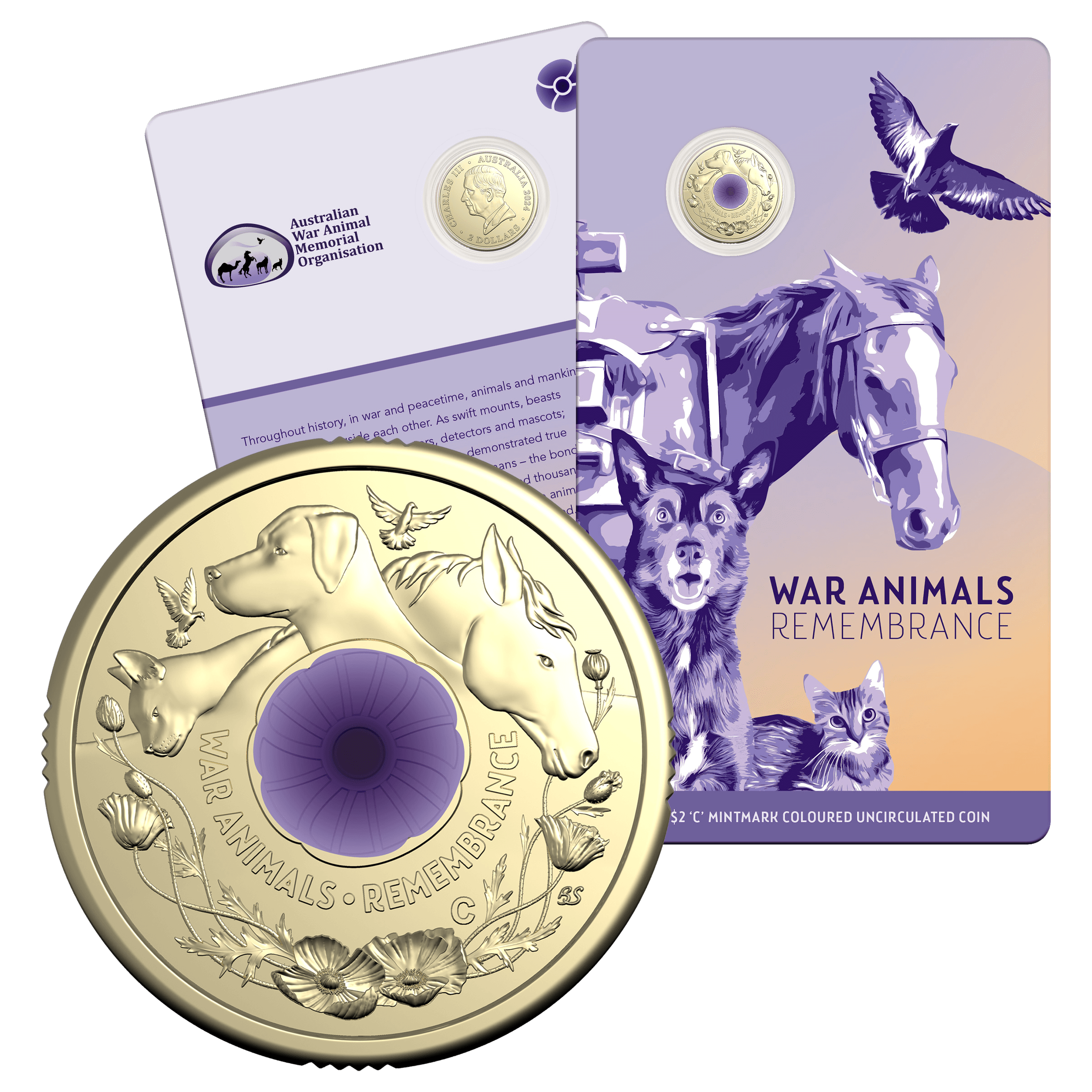 Royal Australian Mint 2024 October Releases 11413 2024-purple-poppy-war-animals-remembrance-c-mintmark-colou