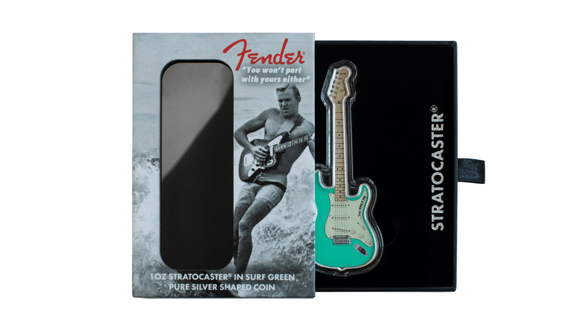 Smksfender1strato22-2022-fender-stratocaster-1oz-9999-guitar-shaped-silver-coin-in-surf-green